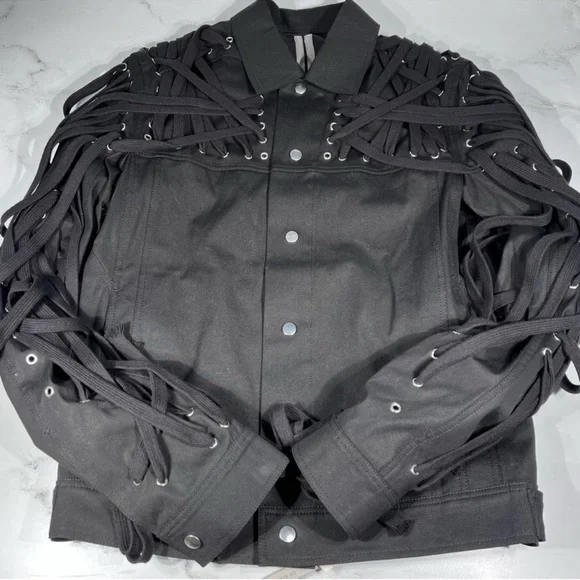 Rick Owens Tecuatl Megalaced Woven Worker Black Jacket